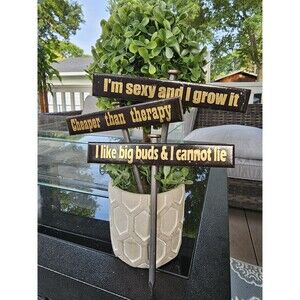 Plant Sign-Ceramic Sign On 6 Inch Stainless Stake-Funny-Garden Decor Set of 3